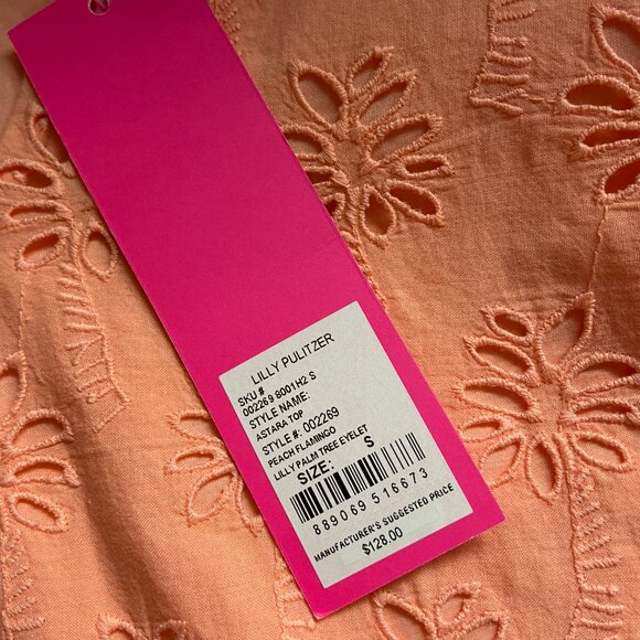 Lilly Pulitzer Astara Top Small Palm Tree Eyelet Peach Flamingo S(4-6) NWT - Picture 4 of 5